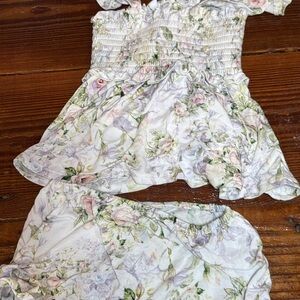 Posh Peanut Floral Kids Matching Set - White and Green